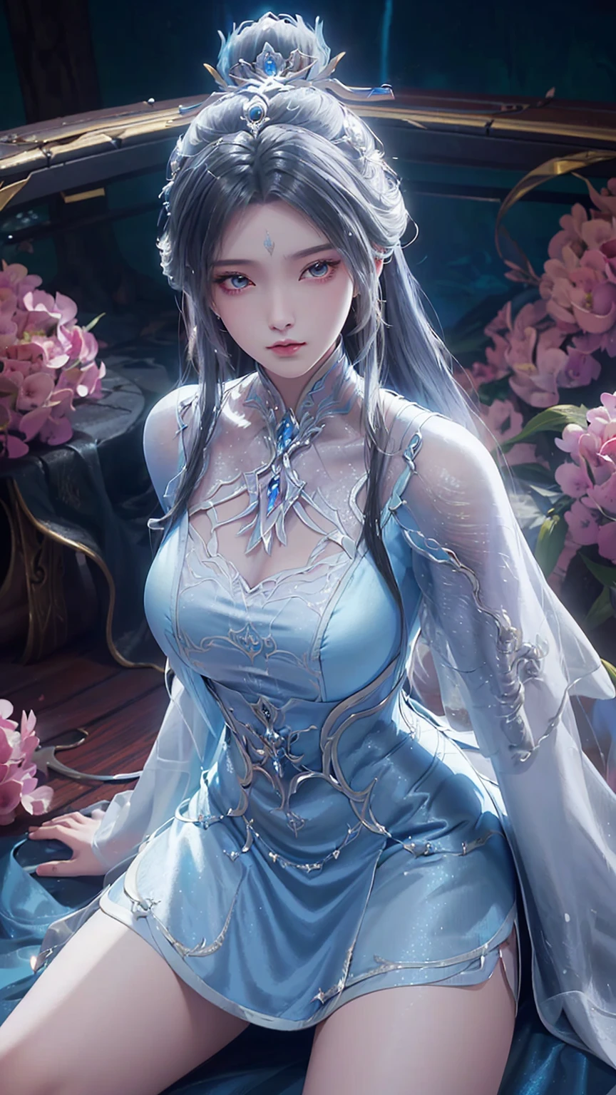 anime - style image of a woman in a blue dress sitting on a bench, 8k high quality detailed art, beautiful character painting, beautiful alluring anime woman, a beautiful fantasy empress, ((a beautiful fantasy empress)), fanart best artstation, 2. 5 d cgi anime fantasy artwork, epic exquisite character art, beautiful maiden, beautiful digital artwork, fantasy art style