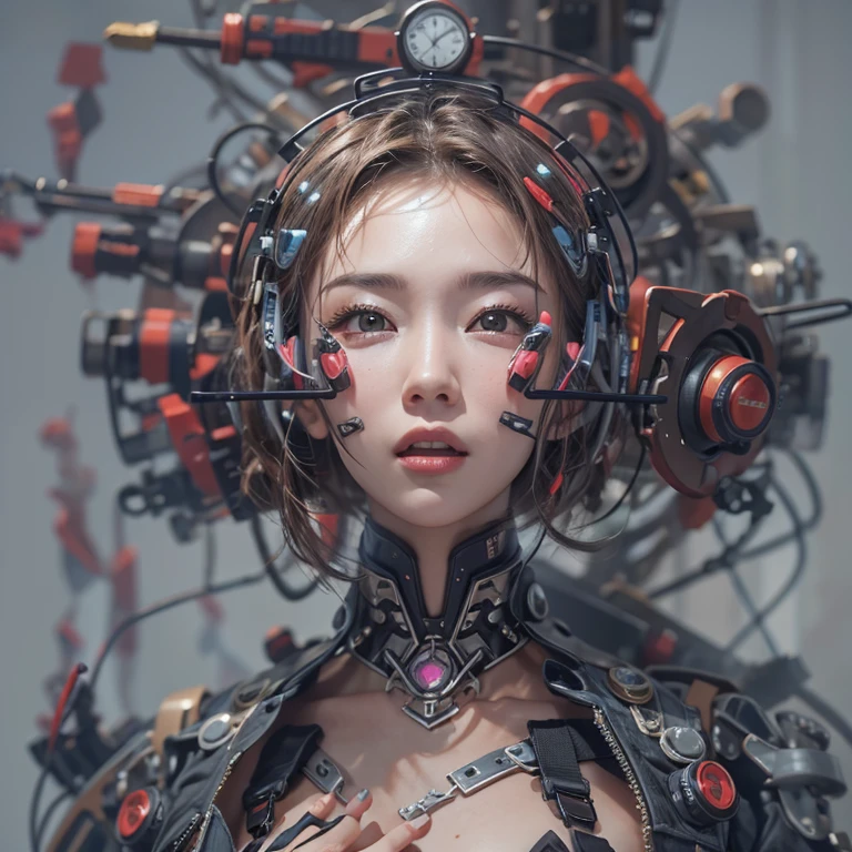 top-quality、masterpiece、超A high resolution、(Photorealsitic:1.4)、Raw photo、女の子1人、silber hair、glowy skin、1 Machine Devil、large metal wings、Metal horn、((super realistic details))、portlate、globalillumination、Shadow、octan render、8K、ultrasharp、Colossal tits、Raw skin is exposed in cleavage、Black fiberglass body、Details of intricate gilded ornaments、Sumerian details、About Cyberpunk、Glowing LEDs、IC chips、Data Links、Hydraulic cylinder、highly intricate detail、Realistic light、Red Eyes、radiant eyes、Facing the camera、neon details、Mechanical limbs、blood vessels connected to tubes、Mechanical vertebrae attached to the back、mechanical cervical attaching to neck、cowboy shot、Wires and cables connecting to the head、Luminous tube、Small LED lamp、