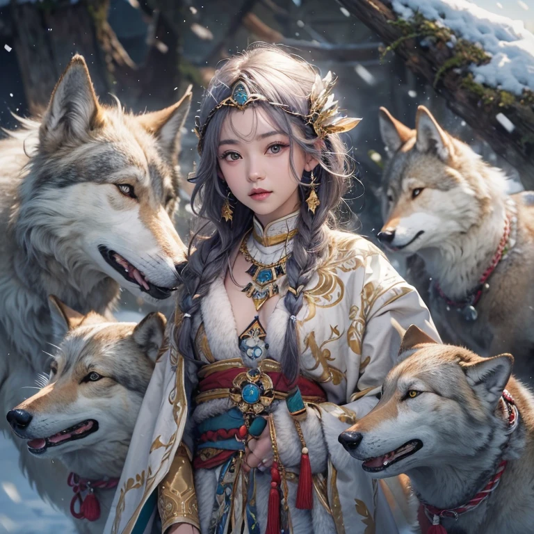 Hiding in an ancient shrine、Hair Flow、 ((Highest quality、masterpiece、8k、Best image quality、Ultra-high resolution、Award-winning works)、(Accurate anatomy:1.1)、(Look at me and smile:1.1)、Shining fair skin with Ultra-high resolution、The most detailed face、Ultra-high resolution detailed face、Ultra-high resolutionの髪の毛、(Ultra-high resolutionの煌めく瞳:1.1)、Beautiful face drawn in every detail、(Blurred Background:1.1)、Ancient maiden costume, Chest to chest, tattoo、Other than white fox
