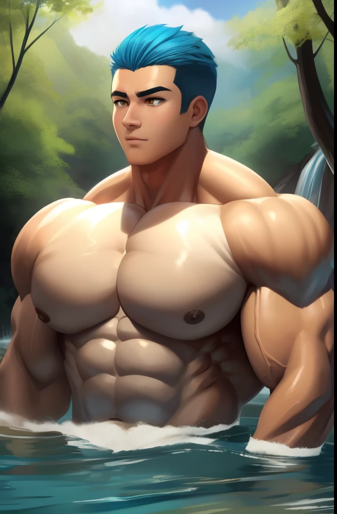 (HUMAN) a Teen taking a bath in a hot tub, Eyes closed, trending on bbwchan, meditating pose, up close shot shinji aramaki, inspired by Abdullah Gërguri, perfect muscle structure, unreal rendered, made of rubber, pictured from the shoulders up, doomy, drool, very muscular with broad shoulders, prominent pectorals and very marked abs, bodybuilder body, huge chest, huge pecs.  Mexican ethnicity. muscular gigachad benediction, the ultimate gigachad. Young man, yung face. Teen. Penis, Erect penis, Testicles.