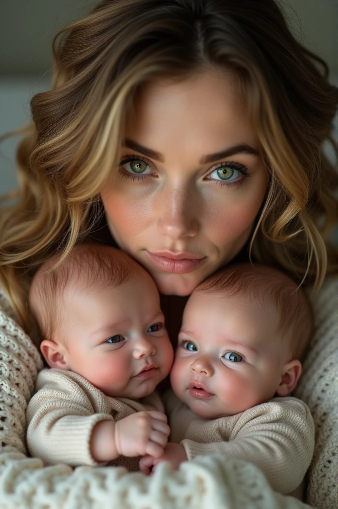 2 blonde babies, 1 brown baby, 2 black-haired babies