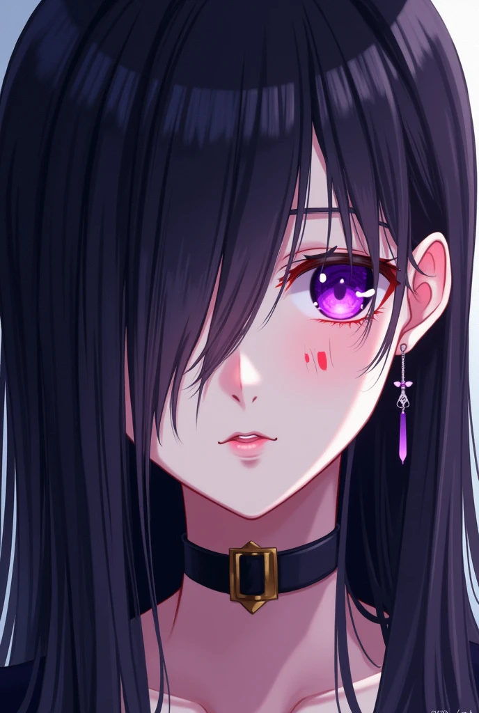 <lora:Cutesexyrobutts:1>,
a woman with long black hair and piercings, hyperreal highly detailed 8 k, slave collar, pink face, leaky make - up, black hair in a rough shag, angel face, spiked collar