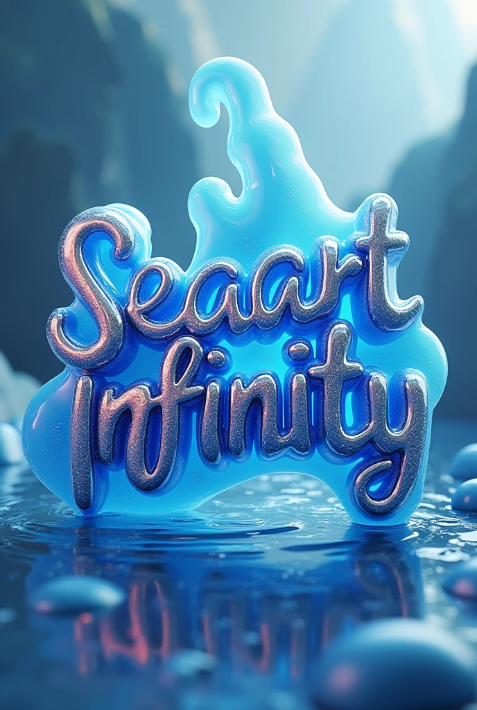 Design me a 3D Logo in Liquid Dripping Colors that say "Seaart Infinity" with ethereal look