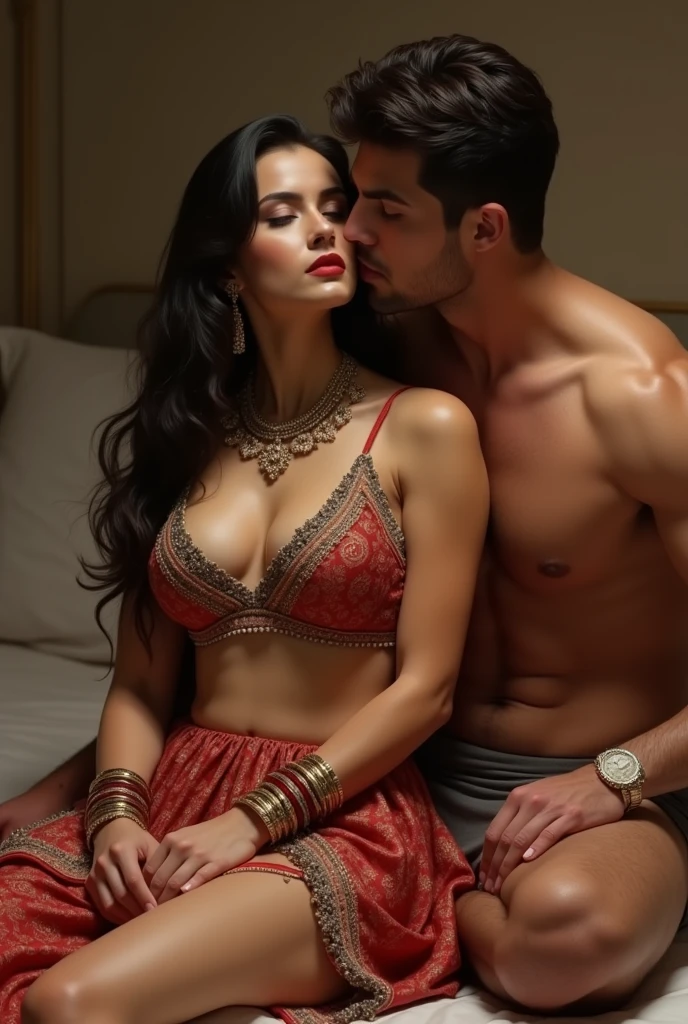 A married Hindu girl with bigger boobs,shakha,sindur and just bra,pantes sitting on dick muslim boy