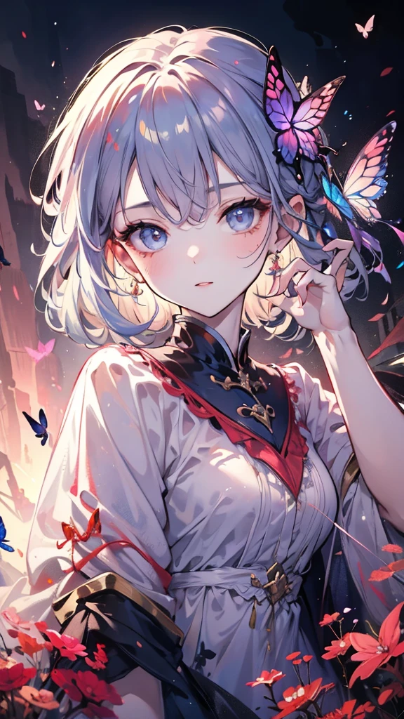 ((Best Quality)), ((masterpiece)), (detailed), Perfect Face, Butterfly Girl, Colorful gaze, Cinematic light effects, 