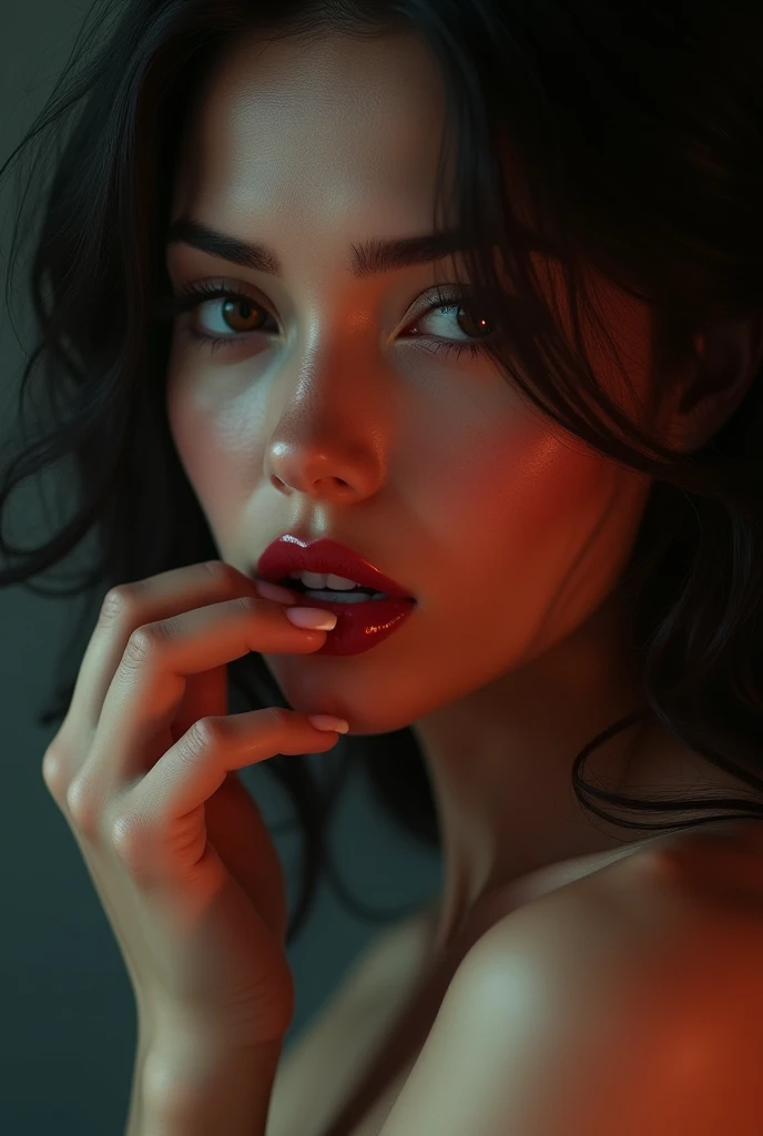 1girl,chocolate-covered girl,covered in nutella,nutella-coated skin,messy chocolate,dripping chocolate,chocolate-smeared face,chocolate-stained lips,sensual chocolate-covered body,photorealistic,(best quality,4k,8k,highres,masterpiece:1.2),ultra-detailed,(realistic,photorealistic,photo-realistic:1.37),studio lighting,hyper-detailed,vivid colors,glossy skin,wet skin,seductive pose,cinematic lighting