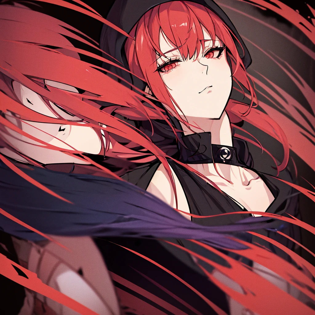 Crimson haired demon girl wearing red and white striped bikini with long black and crimson striped gloves and long black socks releasing a toxic fart on the bed