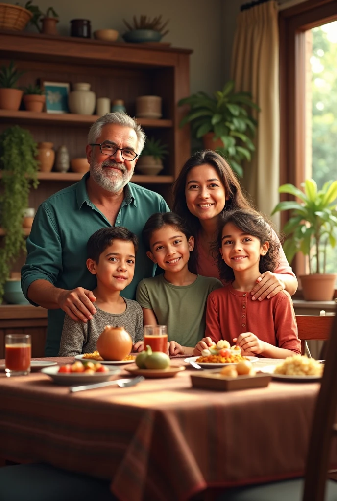 closeup, a family portrait, momn, dad, happy,kitchen in the background --auto