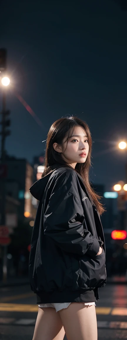 (Cinematic aesthetics:1.4) Bokeh city night photo of beautiful Korean fashion model
