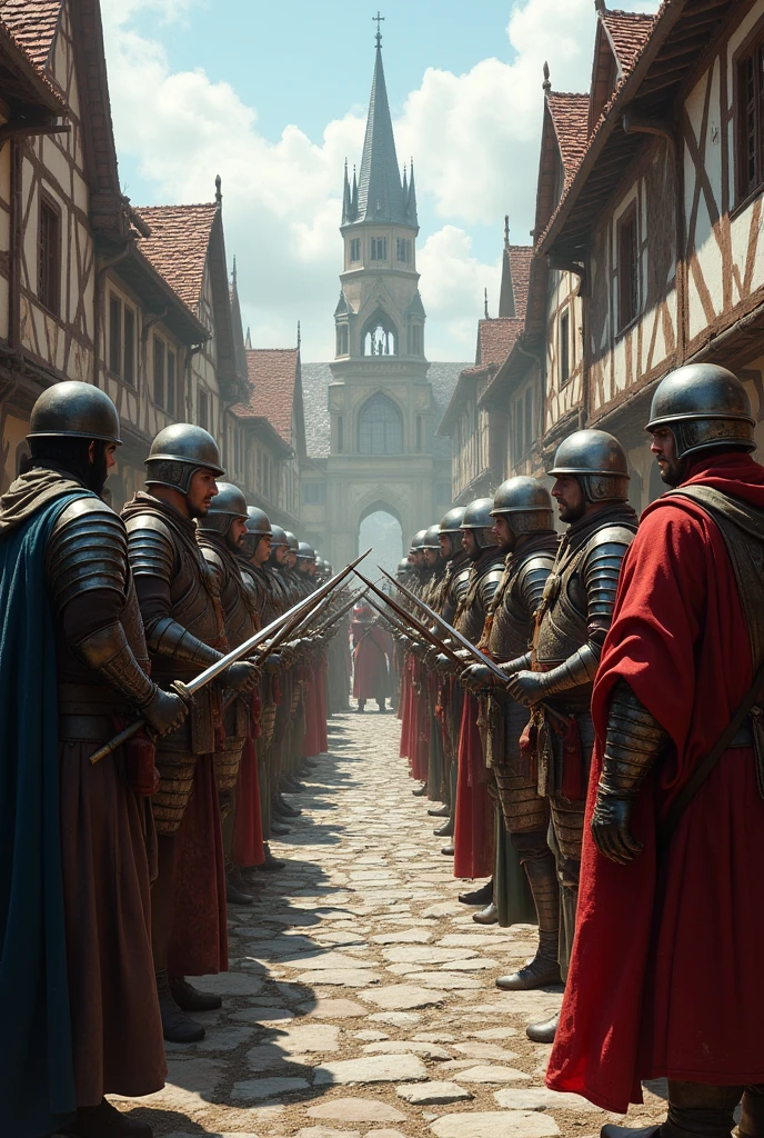 Immerse yourself in the colourful world ** **a group of men dressed as knights from this medieval festival, in the style of light green and dark gray, 32k uhd, randolph stanley hewton, spontaneous gesture, frederick mccubbin, asymmetrical balance, ironical Photographed by David bailey using Hasselblad’s flagship mirrorless medium format camera X2D 100C. 1000mps ,bold vibrant colours