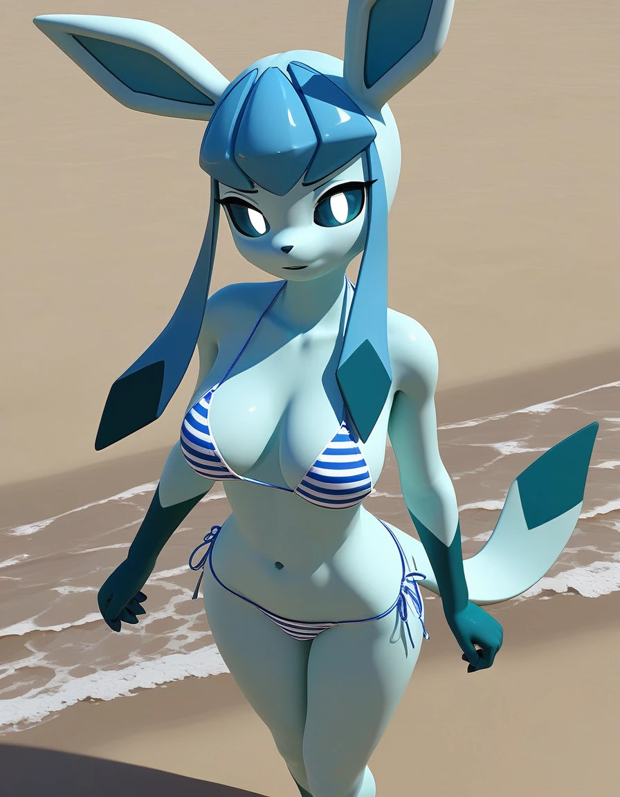 a close up of an Inteleon in a bikini on the beach, thick, beautiful anime in rear view, realistic bikini, seductive anime, oppai, guweiz, fate grand order, realistic 3d anime, oppai proportions, big ass , 8k anime, cyberpunk oppai