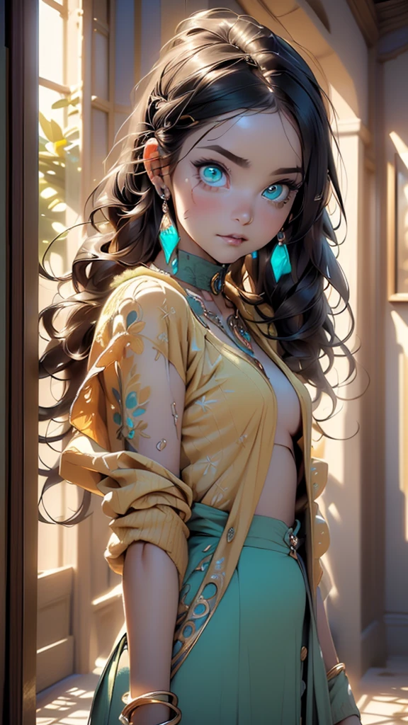 puntaje_9, puntaje_8_arriba, puntaje_7_arriba, puntaje_6_arriba, Classification_explicit, 1 chica, ((18 years:1.2)), adulto, labios llenos, grandes ojos claros, ojos azul claro, ((pelo rubio:1)),(estilo encaje amarillo lingerie :1.4), (cabello ondulado largo: 1.2),Half-length shot of a black woman behind a cloudy mirror,(yellow printed kids&#39;s bikini :1.4),manos perfectas: 1.5, dressed in african design suit,(piel negra:1.4), su imagen parcialmente borrosa, ojos azules y cabello rizado, surrounded by green leaves illuminated with neon lights and semi-curved flowers, atmospheric bright background, imagenes hermosas y de mal humor, verde, gray and silver color gradation.(solo), (background alley walls big stones:1.4) 