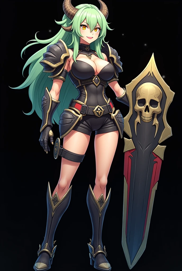 ((full body, standing):1.5), {((1woman))}, {((all black mechanical ninja suit with extremely short and tight gold bands around the body)), ((extremely large breasts)), ((green hair, very short mohawk, blue eyes)) looking at the viewer, smiling, very happy, ((striking an erotic pose)), ((on a fighting field, it's night, clouds in the sky, 1 full moon in the sky, tombstones, stone floor, blood on the floor))}, 16k, best quality, best resolution, best sharpness, ultra detailed,3DMM