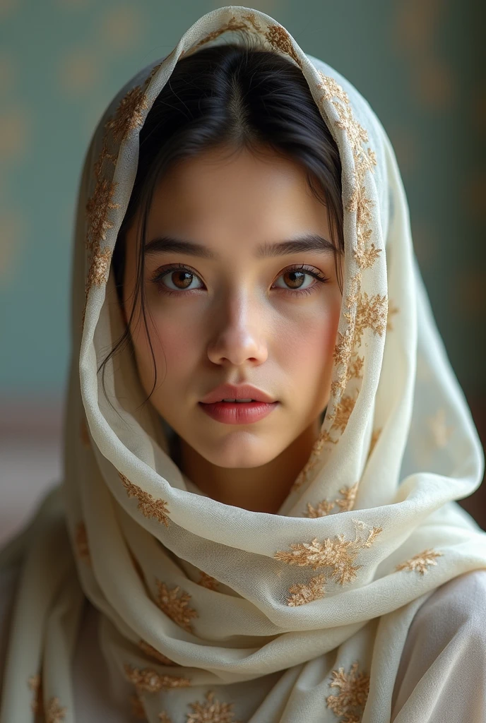 hyper realistic photograph of a hijab beautiful girl ,closeup shot dreamy mood, reflection bokeh, lighting on girl's face, i can't believe how beautiful this is, 8k, 