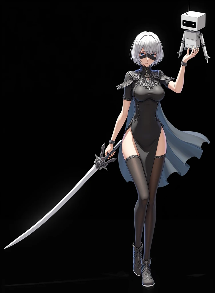 2B, empty eyes, entranced, hypnotized, android housewife, full body, nsfw