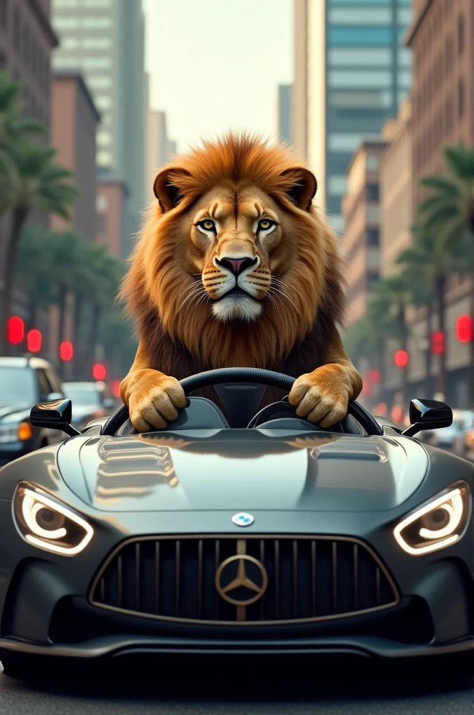
Millionaire lion wearing a watch and leaning on a BMW.

