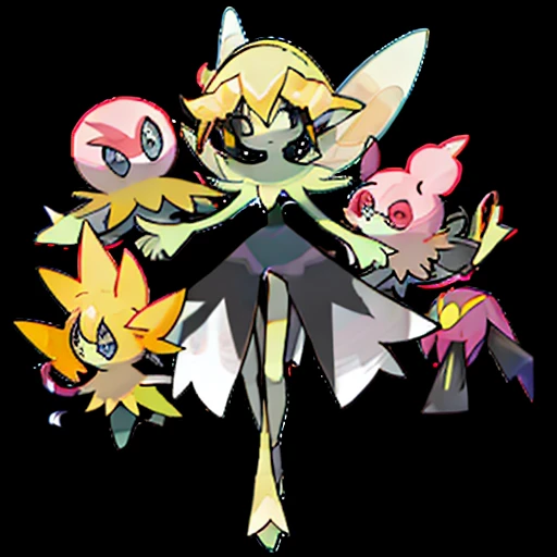 pkmn, black background,  fairy, wind,