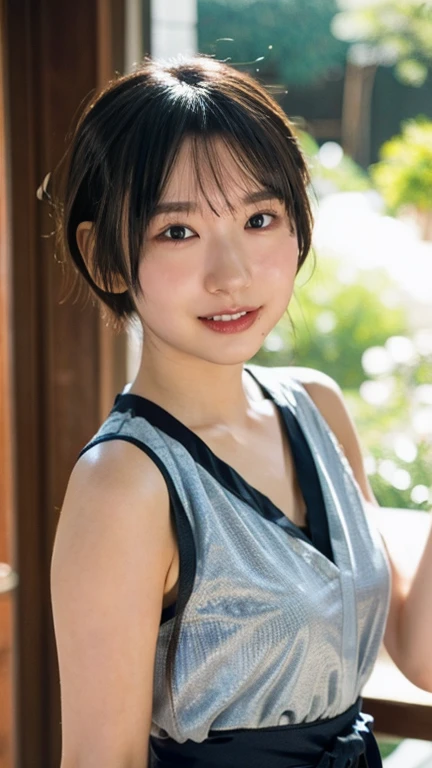 Ultra-detailed 8K photos of Japanese idol with playful pixie cut, Enjoy Rio de Janeiro&#39;s vibrant beaches. She's bright, Floral bandeau bikini, Her pose is full of energy and joy while playing beach volleyball., Sugarloaf Mountain provides a spectacular backdrop、Natural Breasts、
