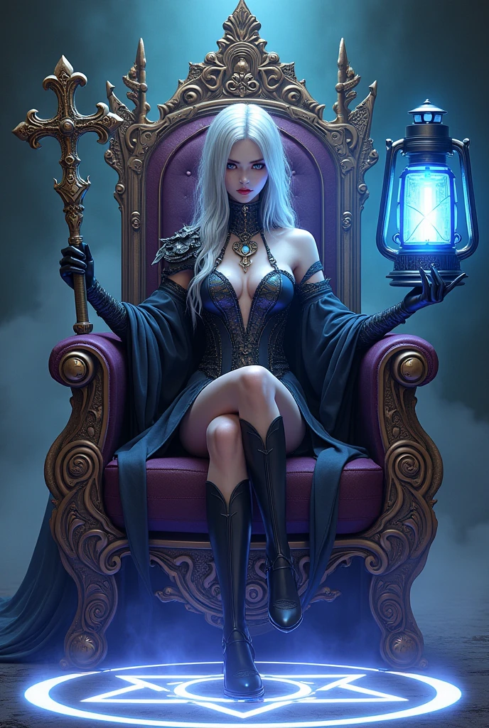 A masterfully crafted 3D render of an evil businesswoman sitting on a grand, ornate throne at the head of a long office table in a dimly lit room. The woman, with her mesmerizing beauty, exudes both power and darkness. Her outfit is a blend of luxurious materials used to make a scandalous risqué business suit, adorned with shimmering materials and intricate designs. Behind her, the stained glass windows cast a vivid Tyndall effect, with beams of light piercing through the darkness and creating a haunting atmosphere. The room itself is a blend of gothic and modern architecture, adding to the unsettling aura surrounding the queen. This illustration is a breathtaking example of anime realism, showcasing the artist's incredible skill and attention to detail., 3d render, anime, fashion, illustration, she has massive breasts that cannot be contained in her ripped open waist coat,