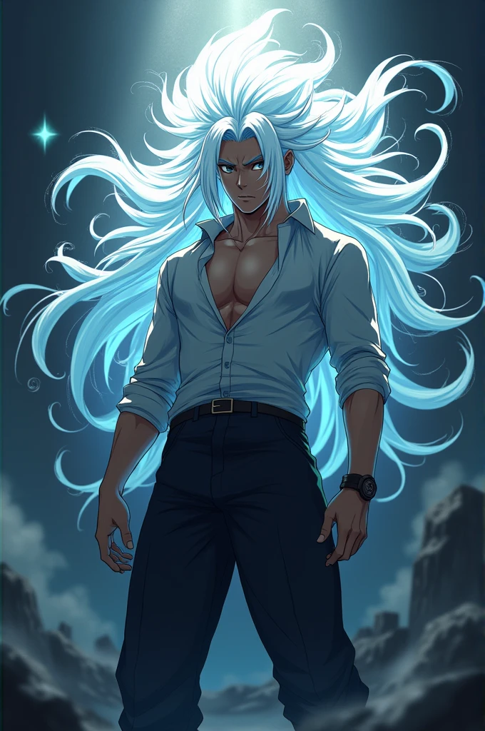 Handsome vampire male. Ash blonde hair. Long curly hair. Royal attire. Muscular body. Freckles. Piercings. Hazel green eyes. Arrogant expression. Bara. Dark brown skin. Curly hair. 9 ft tall. Big bulge in pants. Blue hair tips