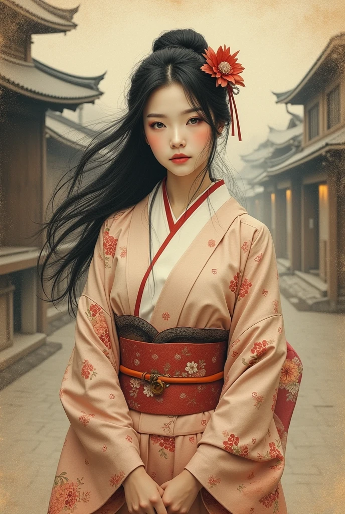arafed woman in kimono with blood on her body, a hyperrealistic painting inspired by Torii Kiyonobu I, Artstation contest winner, hyperrealism, hyperrealistic full figure, extremely detailed woman, hyper realistic illustration, hyperrealistic illustration, pinup art, real life big mom, heavy ink, hyperrealism concept art, realistic bikini