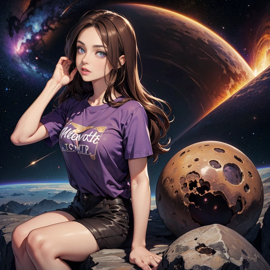 ultra-realistic realism，A distant planet，Pink sky，sat on the ground，one-girl，Five suns