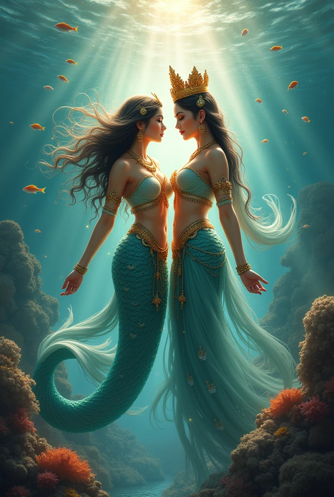 A pintura gerada pela IA do Sea Art retrata uma imagem fascinante de yin yang, (max quality, design requintado, best ilumination, melhor sombreamento). statue of 2 mermaids in the form of Yin Yang. dentro de uma bola de cristal, sob a lua e o sol, bringing to life the harmony and interconnectedness of opposing forces and duality. detalhes detalhados e realistas, intrincado, carved in green and orange marble, brilhando com luar e luz solar, A perfect balance between light and dark, mystical and serene. dentro de uma bola de cristal, as duas metades: uma negra, representando o yin, e outra branca, simbolizando o yang. These details symbolize the mutual presence of opposing elements in each aspect. While yin contains a small point of yang, Yang also contains a small point of yin, creating a dynamic and harmonious balance. Essa pintura gerada pela IA do Sea Art transmite uma mensagem profunda sobre a dualidade do universo.
