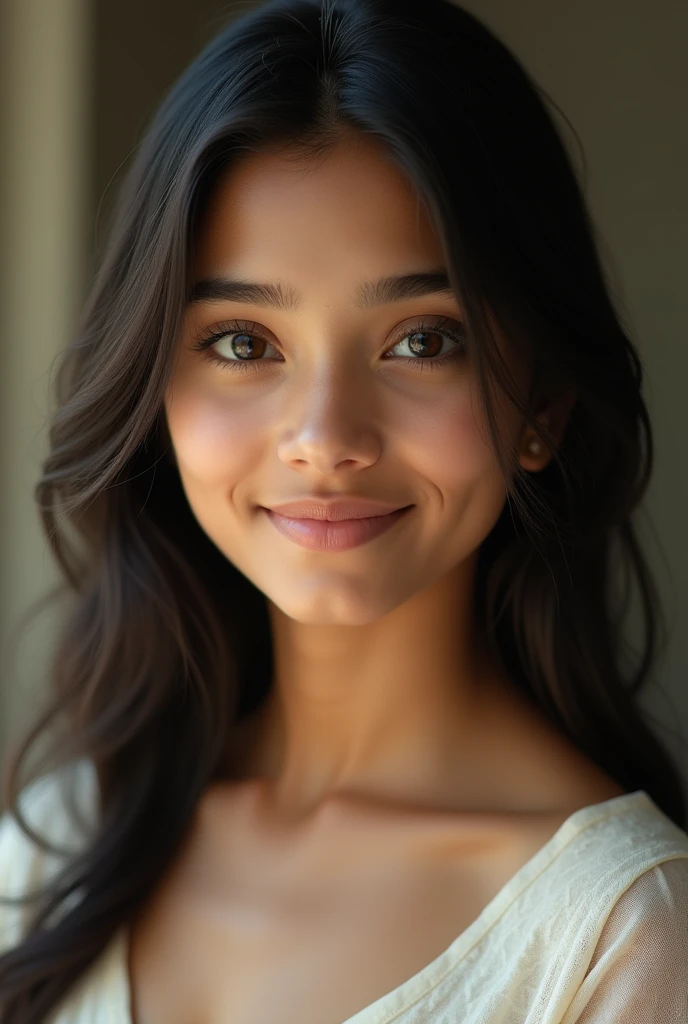 Beautiful iraqi girl, (very small chest, petite:1.3), (detailed body, detailed face, Ultra high quality, Iraqi face features:1.4), naked, smile