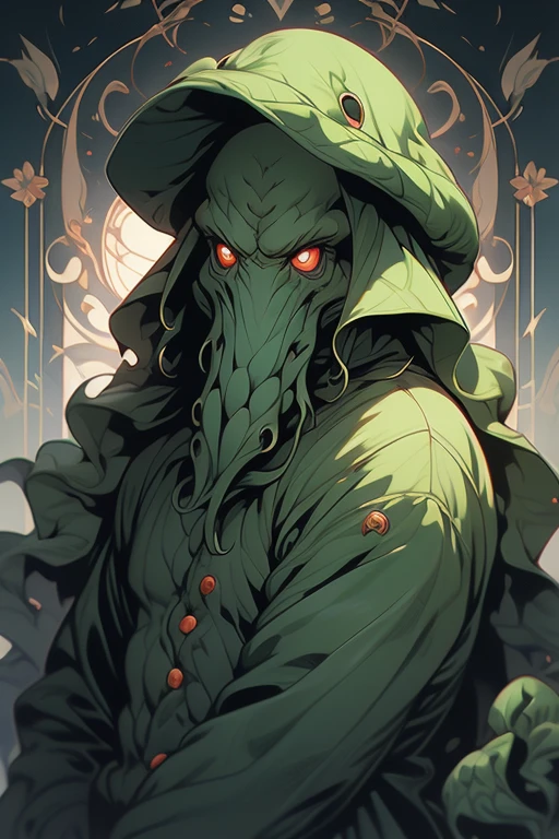 Cthulhu、My body is a vegetable、Red eyes、The background is dark、Creatures、Show whole body