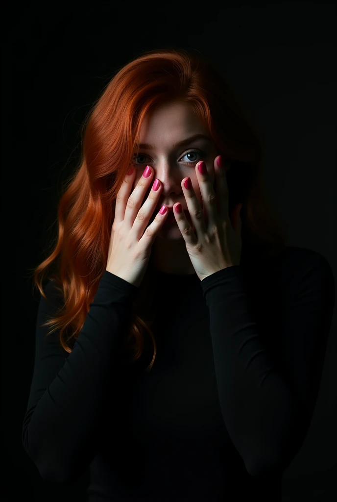 Redhead woman tied up in the darkness alone