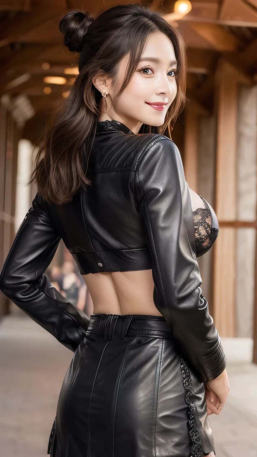 (highest quality, 8k, 32K, masterpiece, Hmm: 1.2), 1 girl, beautiful japanese woman, thin waist, gray suit, OL, suit, mini miniskirt, from behind, office, mechanical, (butt sticking out :1.3), detailed face, short hair,