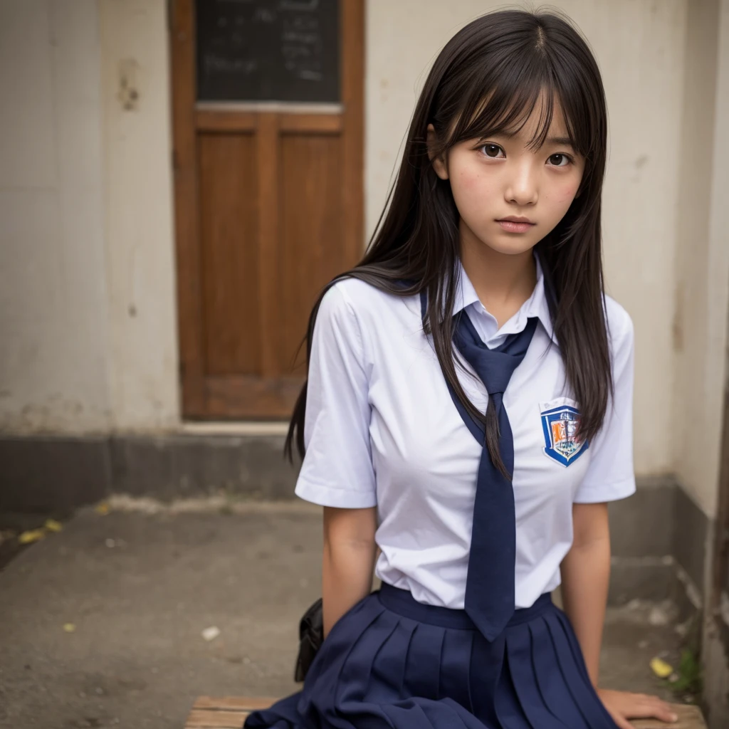 (masterpiece, Highest quality:1.2), 8k, young美しい女の子, 85mm,Official AR RAW Photos,Looks young,,clear,Junior high school freshman，very cute,Idol Style,student，Ten generationsの少女，Sit on the floor ,Hands behind the body，young， I can see your chest,Flat Chest，Erect nipples，No makeup, Film Grain, chromatic aberration, Sharp focus, Face Light, Clear lighting, Ten generations, Detailed face, ((((((14 year old high school girl))))))、Narrow waist，Delicate body,On the Beach，Delicate genitals，Genitals are clearly visible,Young genitals,Wide-open legs,Do squats,Wide-open legs,Spread your legs as wide as you can，Look at my genitals,Showing off genitals,Feels good,From below,From the ground