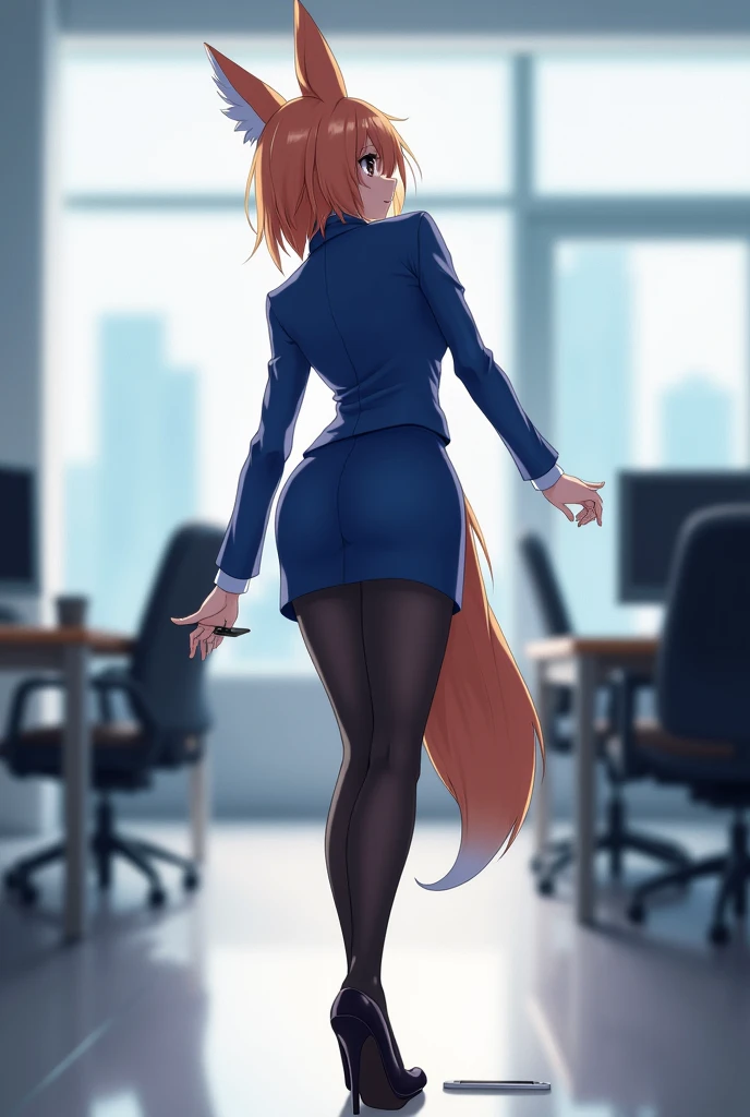 beautiful, female anthro hyena,,adult ,25yo,Ponytail, work clothes, pantyhose ,walk, heeled