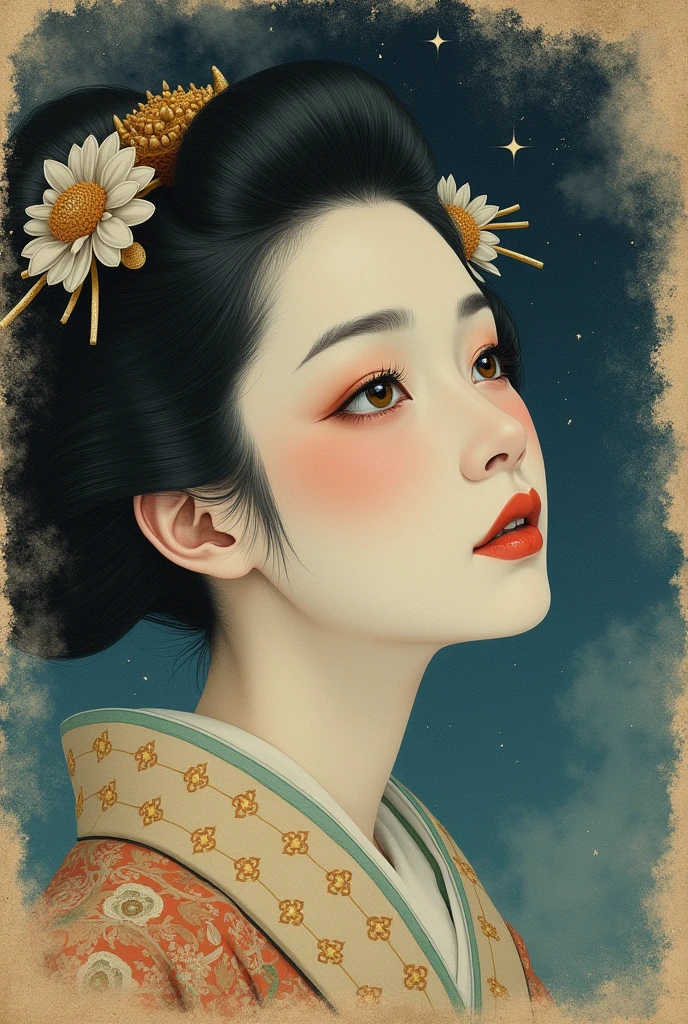 masterpiece fashion portrait of young Japanese woman in sexy dress, flowers in the background, (nude:1.1), [(japanese painting style:1.3):(papercut:1.3):0.8], 2.5d, cgi, render, hokusai