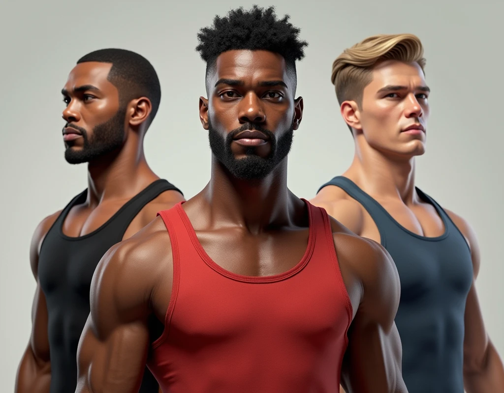 12 images of shirtless man, four skin tones of white man, four skin tones of brown man, four shades of black man, put the images in sequences from the lightest to the darkest --auto --s2