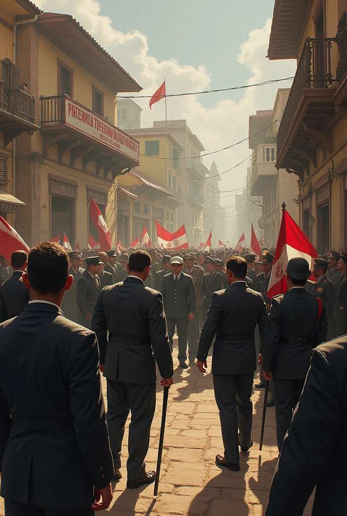 there are many people standing on the street and one is large white flag, people marching in the foreground, soliders, people outside walk, small crowd of people, many people on the streets, crowded square, big crowd, crowd, on a sunny day, , realistic scene, many people walking about, video still