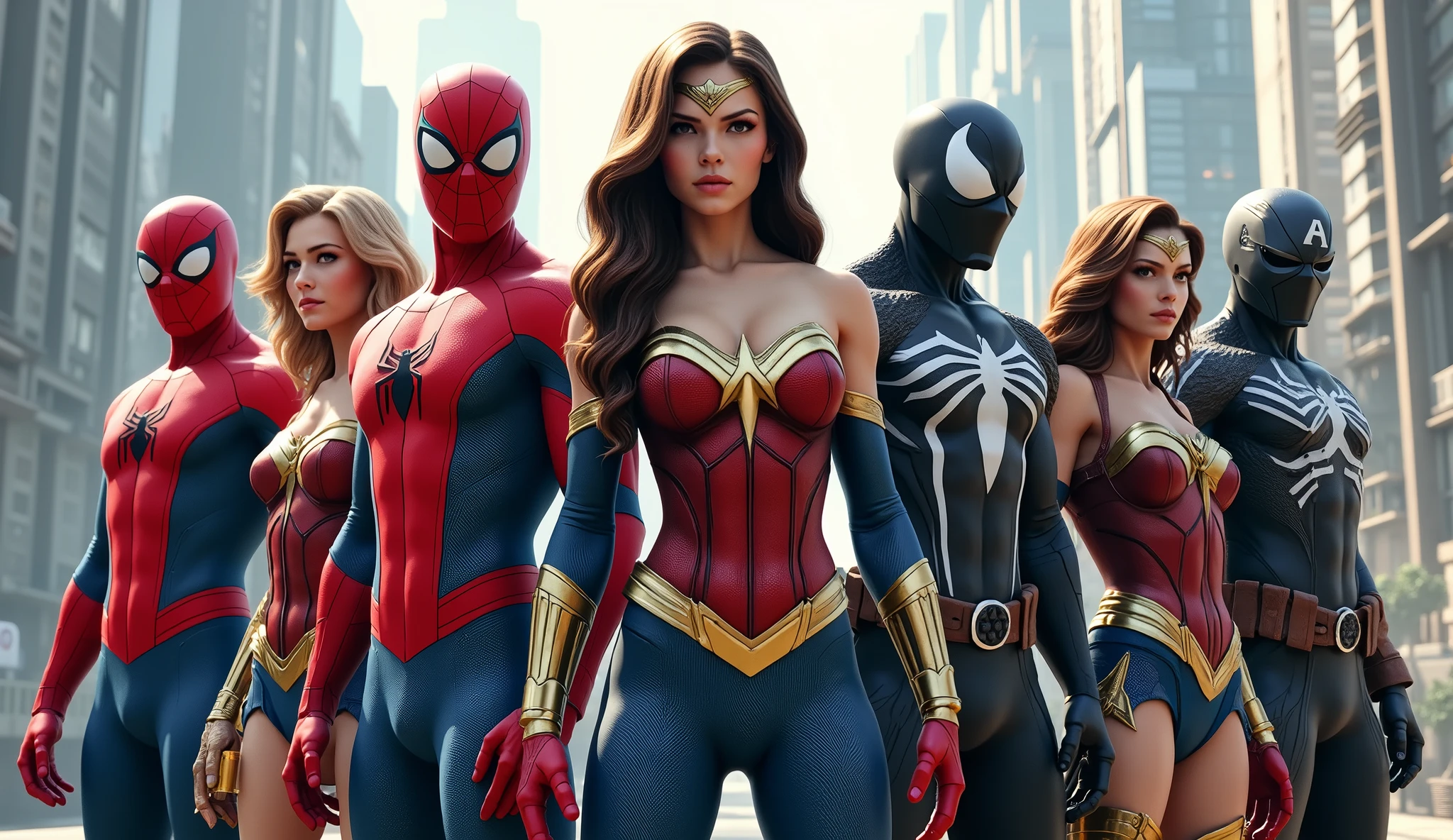 A woman dressed as a Nazi Spider-Man in a bikini going to duel the Golden Knight with cosmic powers in the middle of Avenida Brasil.