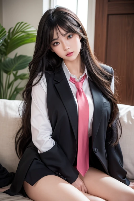 1 girl, black pantyhose, School Uniform, long hair, ​eyelashes, （on_back：1.3）, blush, tears, bed, alsleep, Masterpieces, (Lying flat:1.3), Large font, Masterpieces, hotel, (night:1.5), (Dim:1.5), (turned off lights:1.5), high quality, masterpiece