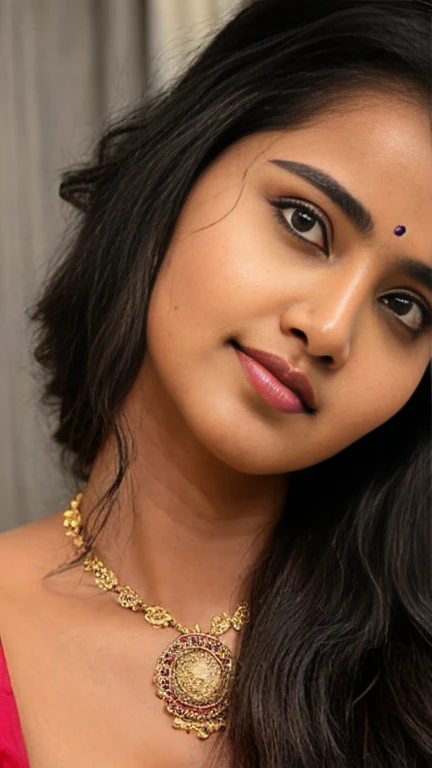 Anupama ,((slim long face)),body photo, slim and sexy woman, with free long frizzy hair, in limgerie , selfie point of view, long face, (close up,cleavage and navel,body photo),face seen,selfie style,natural body, thin but fleshy