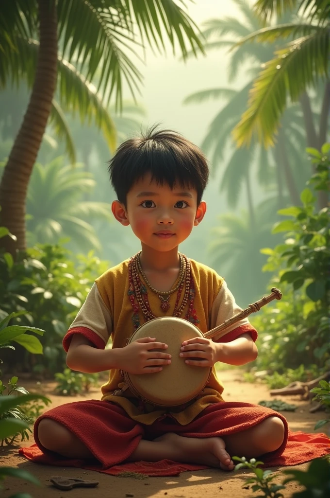 Indigenous child, Beautiful landscape, thinking in numbers