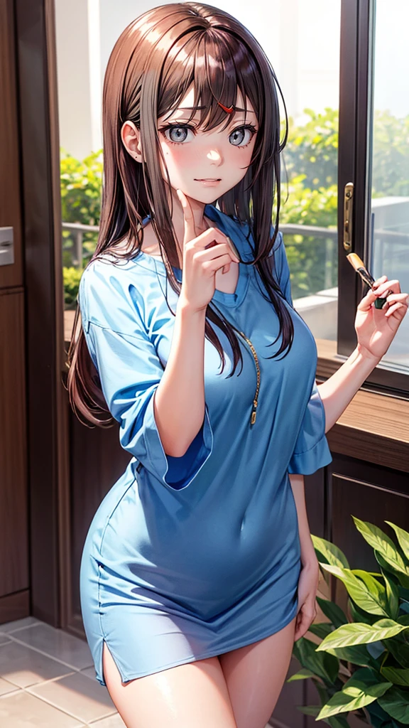 Unparalleled beauty, Shiny、Firming、Glowing skin, Bangs between the eyes, Shiny直美丽的白金金发, Extra Long Straight Silky Hair, Eyeliner, Sexy, beautiful and innocent, HD big beautiful bright blue eyes, Beautiful cute girl, Baby Face, Short-sleeved shirt