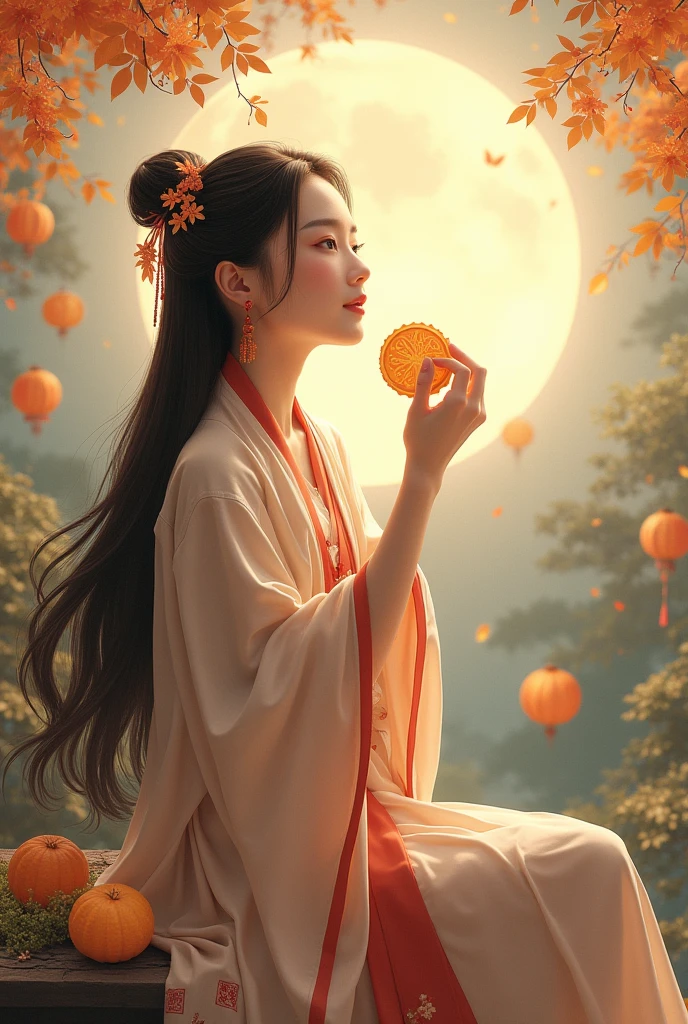 Chang'e eating mooncakes during the Mid-Autumn Festival