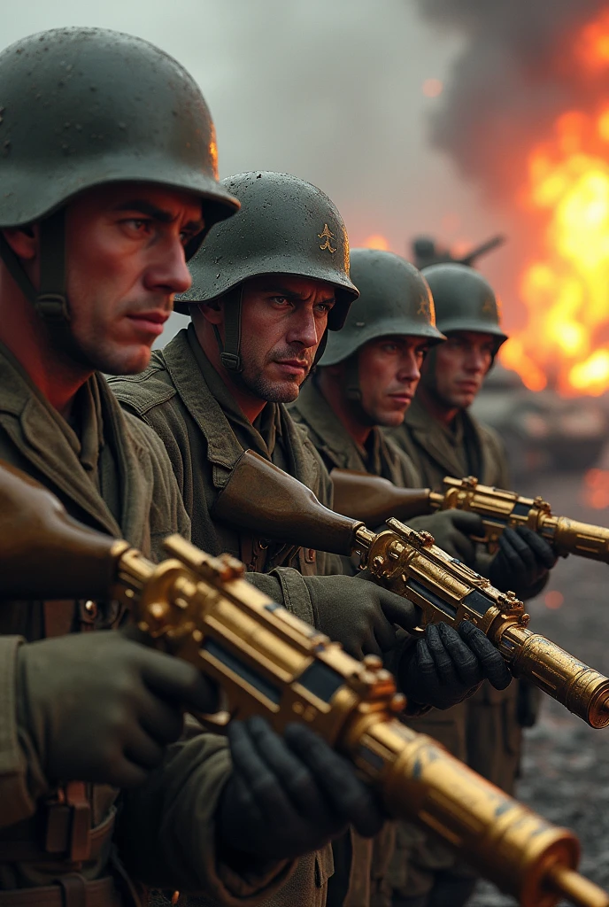 battlefiled,eventide,flame of war,World War II soldiers,crosses,in a panoramic view,smoke of gunpowder