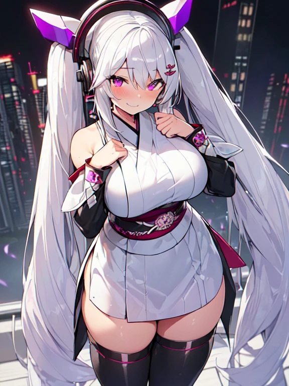 nsfw, Highest quality,Akaurumi, Kneeling,Silver Hair,long hair, twintails, hairband, heterochromia, gigantic breasts, red ribbon,revealing clothes, Hmph, 4K, 8k, Love Hotel, (High leg), 薄手の生地で素肌が見えるHigh leg, ((Super huge boobs)) ,エッチなHigh leg, Sky Porn, fantasy silver, Glowing Skin, (See through), smile, slightly reddening cheeks,(乳首がSee through),((Nipple piercing))