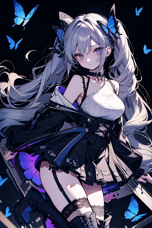 Super gorgeous, extreme multiplication, shiny crystal, cinematic lighting, curly hair, Roman curls, frills, misty, Alice in wonderland, dramatic composition, extreme detail, high resolution, lolita dress, bow, pearl necklace, lace gloves, bow, ribbon, floating, levitating, fly, misty, starry, dreamy, transparent fabric, layered yarn, transparent gauze skirt