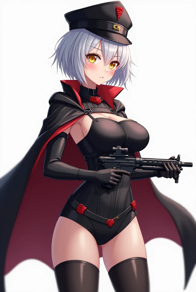 com cabelo verde, medium breasts wearing a black blouse and a red overcoat over green eyes