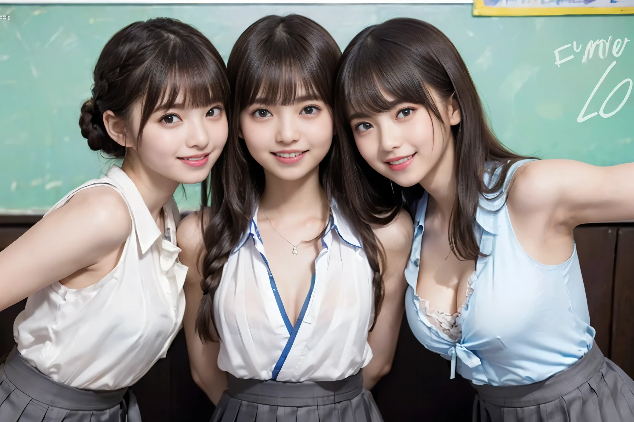 ((masterpiece, highest quality, High resolution, 超High resolution, Perfect Pixel, Depth of written boundary, 4K, RTTX 10.0, High resolution))), (Three adult women:1.3), Beautiful Anime Woman, Beautiful art style, Anime characters, ((Long Hair, bangs, Dark brown hair, ponytail)), ((Beautiful eyelashes)), ((Detailed face, blush:1.2)), ((Smooth texture, Realistic texture, Anime CG Style)), Perfect body, Slender body, Exact finger count、Exact number of legs、Exact number of arms, (blush:1), (Three women are standing with their skirts turned up, Looking Back, The women on either side are standing next to the woman in the center:1.2), ((White stylish shirt, Checkered Skirt:1.2)), Knee-high socks, (Lift up your skirt yourself:1), Realistic, Slender body, highest quality, High resolution, Very detailed face, Perfect lighting, Extremely detailed CG, (Perfect hands, Perfect Anatomy), Embarrassed expression, (Station platform:1.3), whole body, ((Stylish white satin panties:1.2)), (Exquisitely designed luxury underwear for adults, High resolution image of panties), Angle from the rear, Looking Back, (((A perfect 8-head-tall beautiful girl:1.3))), (Perfect Anatomy:1.3)