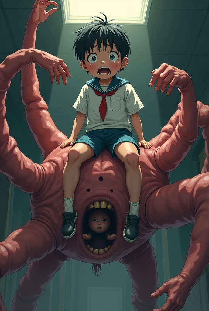 ペニスをerectionさせたエルフの少年,small penis,(A look of despair),Being restrained,(Are crying),(The location is a medieval castle),(((Naked Boy))),(shota),Leg spread,erection,(Young Elf),(tentacle),bukkake,