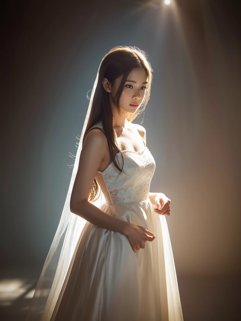 A beautiful young woman white dress, medium shot , looking at viewer,

Standing next to her is a majestic tiger, calm and protective,

white simple background , studio lighting , lighting on her skin ,

creating a serene and magical atmosphere, enhancing the dreamy, fantasy-like quality of the image