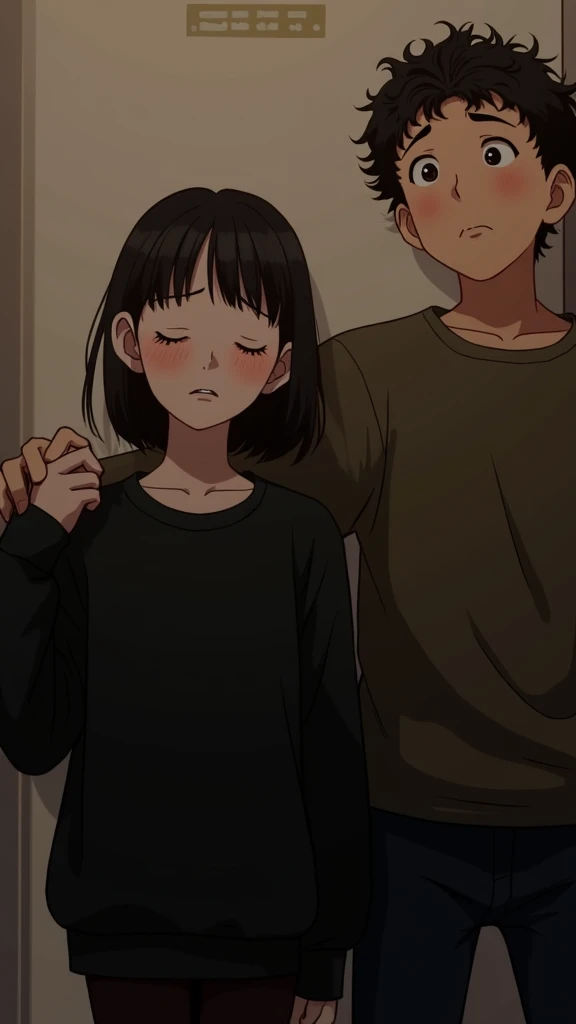 A , , is wearing a black shirt and tight black underpants. Her hair is black and her eyes are violet. She is very afraid and crying. She is standing in the hall of the house and there is an unknown person who is putting his entire finger into this child’s mouth. She is resisting in vain. She is wearing very tight black underpants that show a lot of her private parts. She also has small breasts. Lara's mouth produces a lot of saliva. The unknown person who inserts his entire finger into Lara's mouth appears to be 35 years old. Only his hands are visible. Lara is wearing black underwear and a black t-shirt.